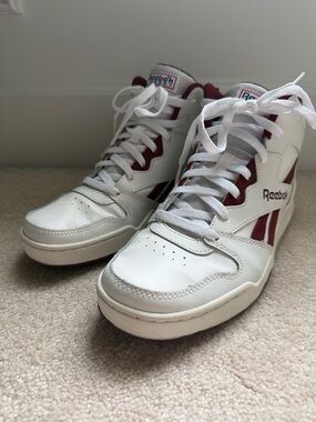 Reebok White & Maroon Mid-Top Sneakers